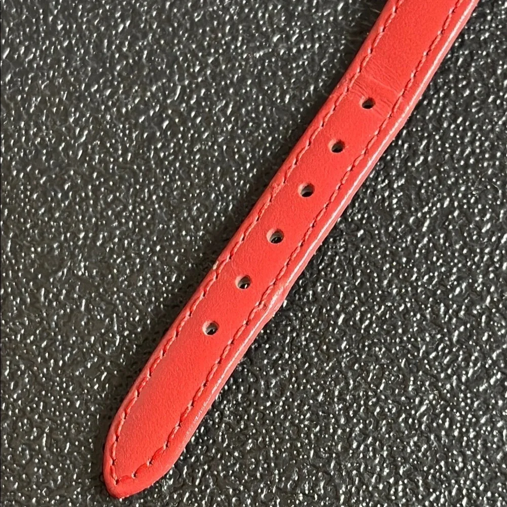 Anne Klein Red Leather Strap Watch Silver Tone Working Dainty​
